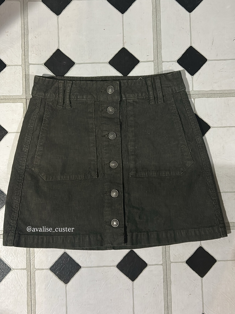American Eagle Outfitters Olive Green Corduroy Button-Front Mini Skirt